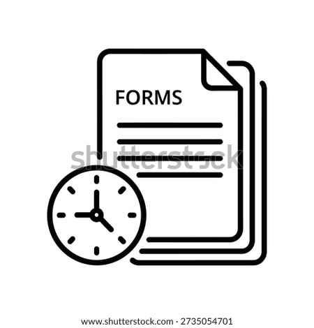 Simple black and white illustration of stacked forms with a clock, representing time-sensitive paperwork and deadlines.