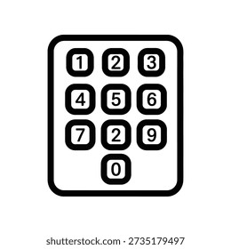 Simple black and white illustration of a standard numeric keypad layout with numbers 0-9