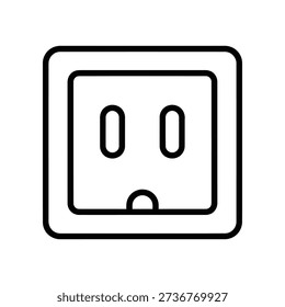 Simple black and white illustration of a standard electrical outlet with two vertical slots and a grounding hole