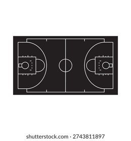 Simple black and white illustration of a standard basketball court layout
