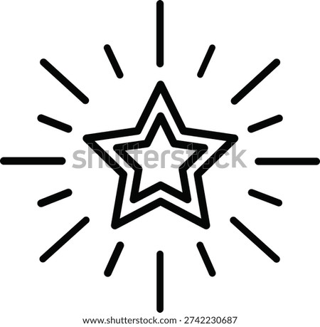 A simple black and white illustration of a star surrounded by radiating lines
