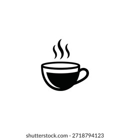 Una simple ilustración en blanco y negro de una taza humeante de café