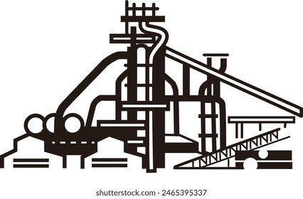 A simple black and white illustration of a steelworks-blast furnace.