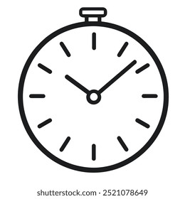 Eine einfache Schwarz-Weiß-Illustration einer Stoppuhr, die die Zeitmessung anzeigt.