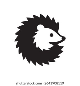 A simple black and white illustration of a stylized hedgehog with sharp quills and a small round eye