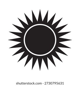 Simple black and white illustration of a sun with radiating spikes