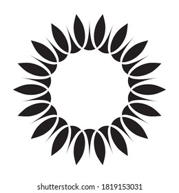 Simple black and white illustration of sunflower. Minimalist isolated image, perfect for a company or product logo. Symbolises growth, motion and development. Eco motif of flower and sun.