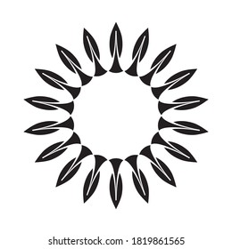 Simple black and white illustration of sunflower. Minimalist isolated image, perfect for a company or product logo. Symbolises growth, motion and development. Eco motif of flower and sun.