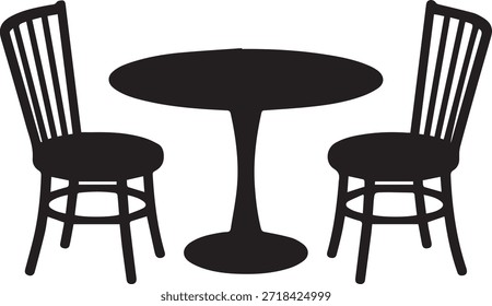  Simple black and white illustration of a table and two chairs