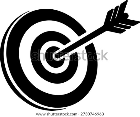 A simple black and white illustration of a target with concentric circles and an arrow hitting the center bullseye, symbolizing accuracy and precision