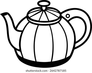 Simples ilustração em preto e branco de um bule de chá, desenho de linha preto e branco de um bule de chá