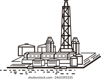 A simple black and white illustration of a thermal power plant.