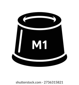 Simple black and white illustration of a thimble labeled M1, isolated on a white background.