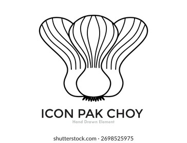 Simple black and white illustration of three Pak Choy vegetables, hand-drawn style.