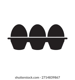 Simple ilustración en blanco y negro de tres huevos en un contenedor de cartón