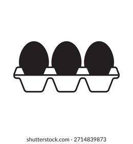 Simple ilustración en blanco y negro de tres huevos en un contenedor de cartón