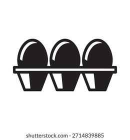 Simple ilustración en blanco y negro de tres huevos en un contenedor de cartón
