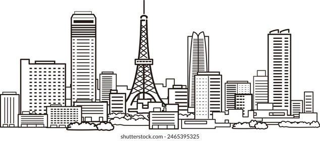 A simple black and white illustration of Tokyo, Japan.