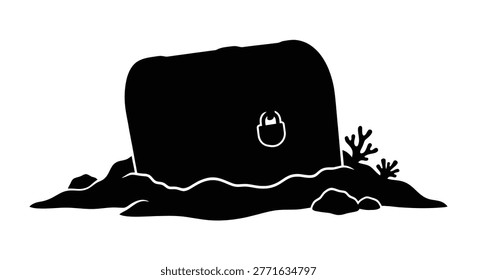 A simple black and white illustration of a tombstone with a beetle