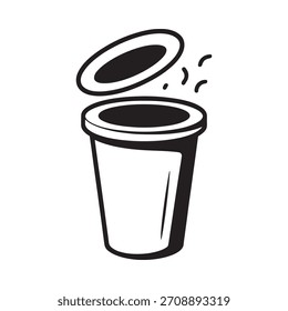 Una simple ilustración en blanco y negro de un bote de basura con la tapa saliendo, sugiriendo que algo está desbordando o siendo descartado.