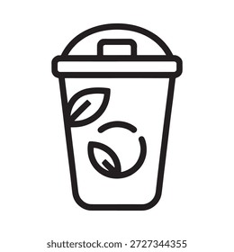 Ilustración simple en blanco y negro de un bote de basura con residuos vegetales