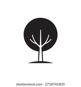 Ilustración simple en blanco y negro de un árbol con una silueta circular sobre un fondo blanco liso