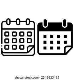 Uma ilustração simples em preto e branco de dois calendários sobrepostos