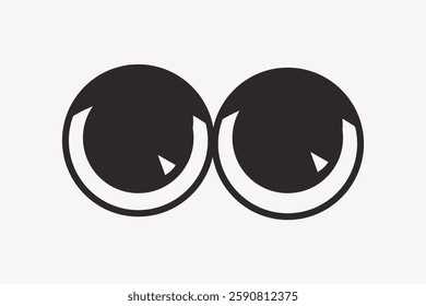 Simple black and white illustration of two large, cartoon-style eyes. The eyes are wide open, with bold outlines and minimalistic design elements. Vector illustration.