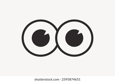 Simple black and white illustration of two large cartoon eyes. The eyes are wide open, giving a curious and surprised expression. Cartoon eyes, wide eyes. Cute vector illustration.