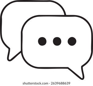 A simple black and white illustration of two overlapping speech bubbles, one containing three dots indicating typing or waiting.