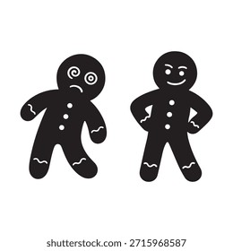 Simple ilustración en blanco y negro de dos hombres de jengibre mostrando emociones contrastantes.