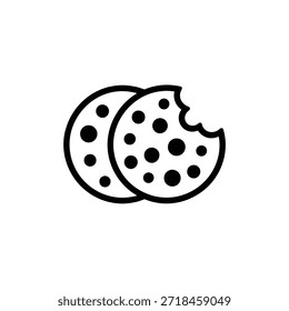 Ilustración simple en blanco y negro de dos galletas de chocolate una mordida