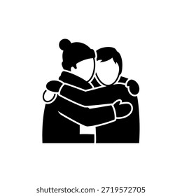 Uma simples ilustração em preto e branco de dois indivíduos compartilhando um abraço, transmitindo calor e conexão.