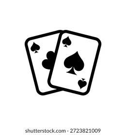 Simples ilustração em preto e branco de duas cartas de baralho, espadas e paus visíveis.