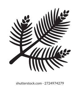 Una simple ilustración en blanco y negro de dos ramas de pino con conos