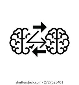 Ilustração simples em preto e branco de dois cérebros trocando informações