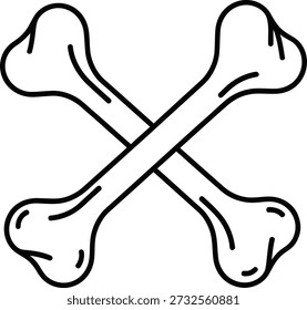 Uma simples ilustração em preto e branco de dois ossos cruzados um sobre o outro, formando uma forma de 'X'. Os ossos são retratados em um estilo minimalista com linhas limpas e sombreamento sutil, contra um fundo branco simples.