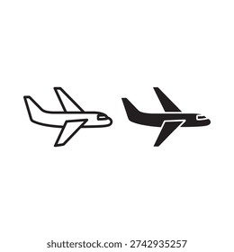 Simple black and white illustration of two airplanes in flight