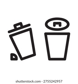 Simple black and white illustration of two trash receptacles