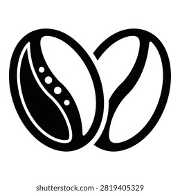 Simple black and white illustration of two coffee beans forming a heart shape