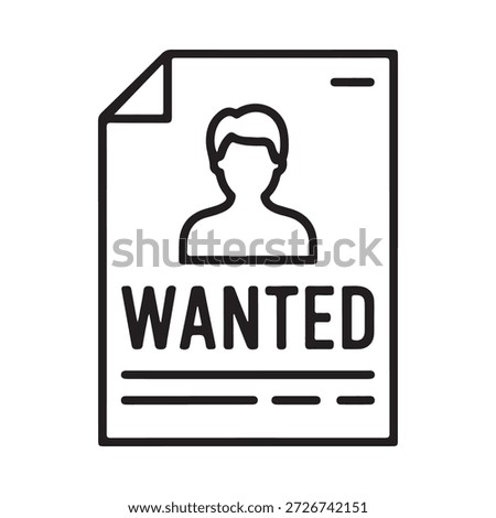 A simple black and white illustration of a wanted poster with a silhouette
