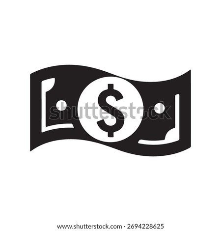 Simple black and white illustration of a waving dollar bill silhouette