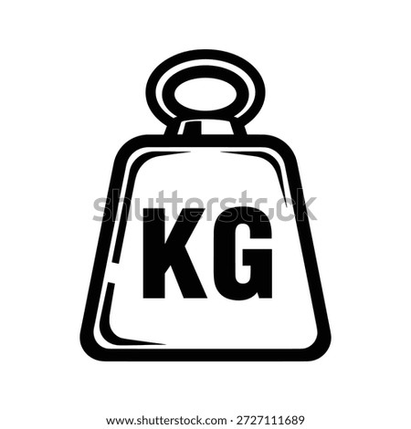 Simple black and white illustration of a weight icon with kilogram symbol on a white background