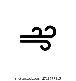Ilustração simples em preto e branco do símbolo do vento com linhas curvas