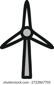 A simple black and white illustration of a wind turbine on a plain background