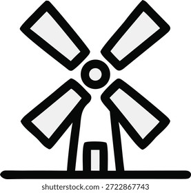 A simple black and white illustration of a windmill on a flat surface