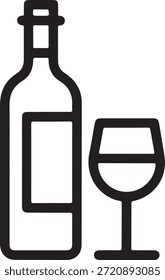 Simple black and white illustration of a wine bottle and glass symbolizing wine culture and sophistication in a minimalist design.