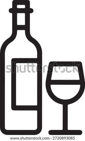Simple black and white illustration of a wine bottle and glass symbolizing wine culture and sophistication in a minimalist design.
