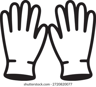 Ilustração simples em preto e branco de luvas de trabalho em um fundo branco simbolizando roupas de mão de proteção para várias indústrias e ocupações que exigem trabalho manual e precauções de segurança.