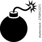 A simple black and white image of a bomb with a lit fuse exploding